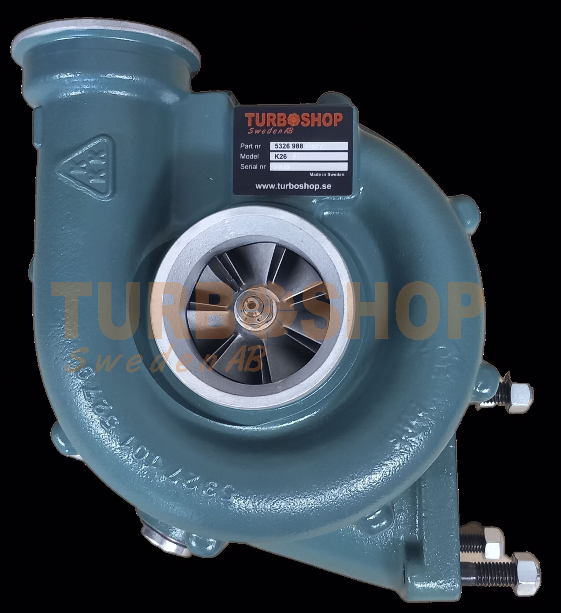 BorgWarner K26 Volvo Penta erstatningsturbo Original nummer: 3802070, 838697, 860916, 861260 (rustfrit indsats)
